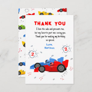 Two Fast 2nd Birthday Racing Cars Thank You Card