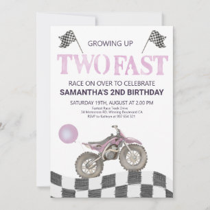 Two Fast Birthday Dirt Bike for Girls Invitation