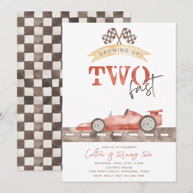 TWO Fast Birthday Invitation | Racing Invitation (Front/Back)