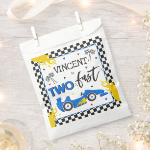 Two Fast Birthday Party Blue Race Car 2nd Birthday Favour Bag