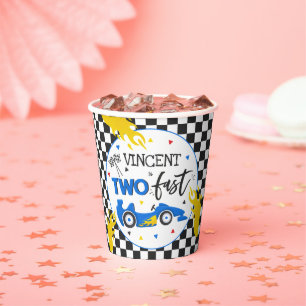 Two Fast Birthday Party Blue Race Car 2nd Birthday Paper Cups