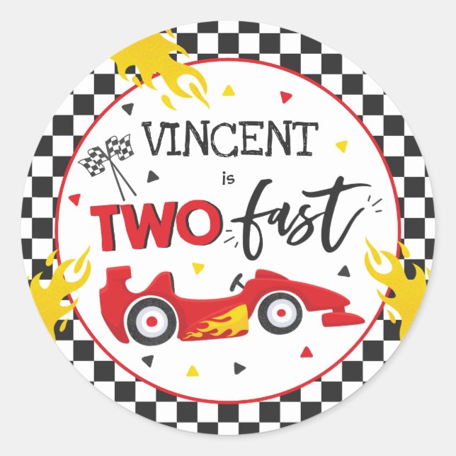 Two Fast Birthday Party Red Race Car 2nd Birthday  Classic Round Sticker (Front)