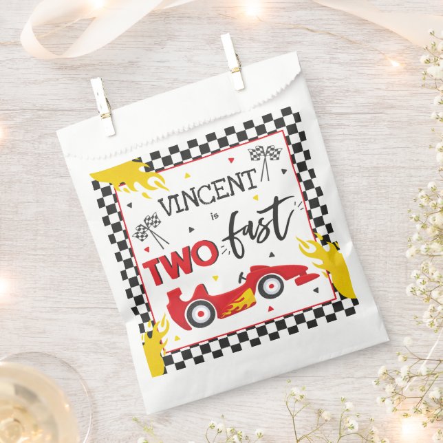 Two Fast Birthday Party Red Race Car 2nd Birthday Favour Bag (Clipped)