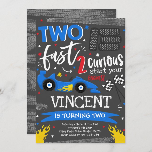 Two Fast Birthday Party Red Race Car 2nd Birthday Invitation (Front/Back)