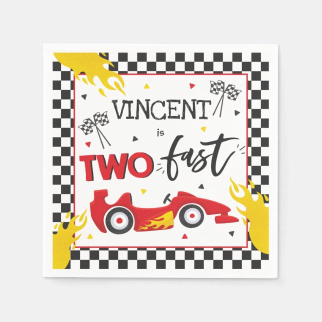 Two Fast Birthday Party Red Race Car 2nd Birthday Napkin (Front)