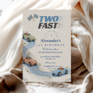 Two Fast Birthday Pastel Race Cars Invitation