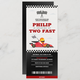 Two Fast Birthday Race Car Racing Party Ticket Invitation