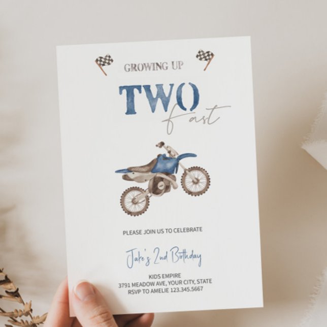 TWO Fast Blue Dirt Bike Birthday Invitation  (Creator Uploaded)