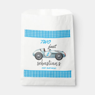 Two Fast Blue Race Car 2nd Birthday Invitation Favour Bag