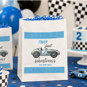 Two Fast Blue Race Car 2nd Birthday Invitation Favour Bag