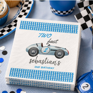 Two Fast Blue Race Car 2nd Birthday Invitation Napkin