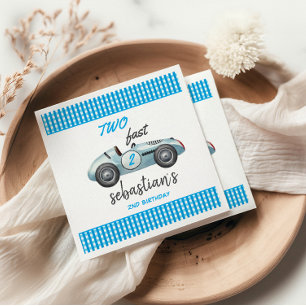 Two Fast Blue Race Car 2nd Birthday Invitation Napkin