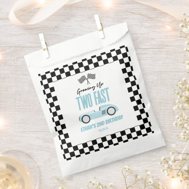 Two Fast Blue Race Car 2nd Birthday Party Favour Bag (Clipped)