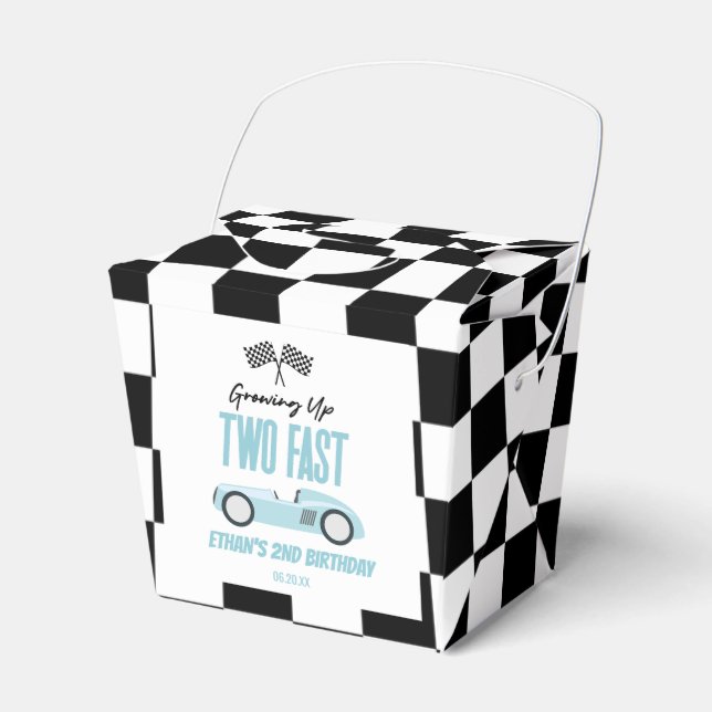 Two Fast Blue Race Car 2nd Birthday Party Favour Box (Front Side)