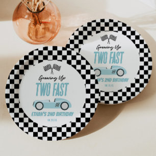 Two Fast Blue Race Car 2nd Birthday Party Paper Plate