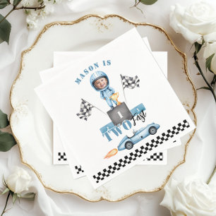 Two Fast Blue race car 2nd Photo Birthday Napkin
