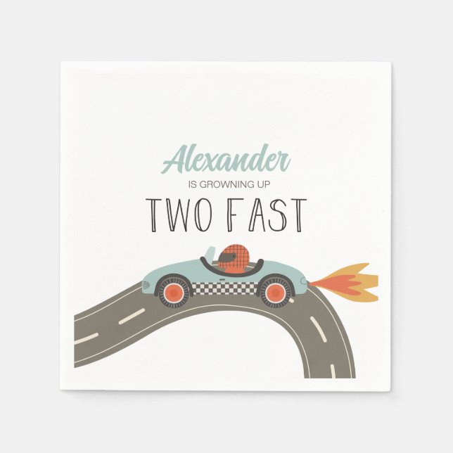 Two Fast BLUE Race Car Birthday Napkin (Front)