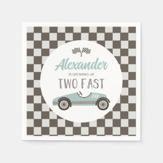 Two Fast blue Race Car Birthday Napkin