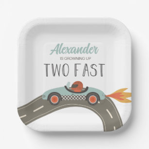 Two Fast BLUE Race Car Birthday Paper Plate