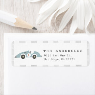 Two Fast Blue Race Car Boy 2nd Birthday Return Address Label
