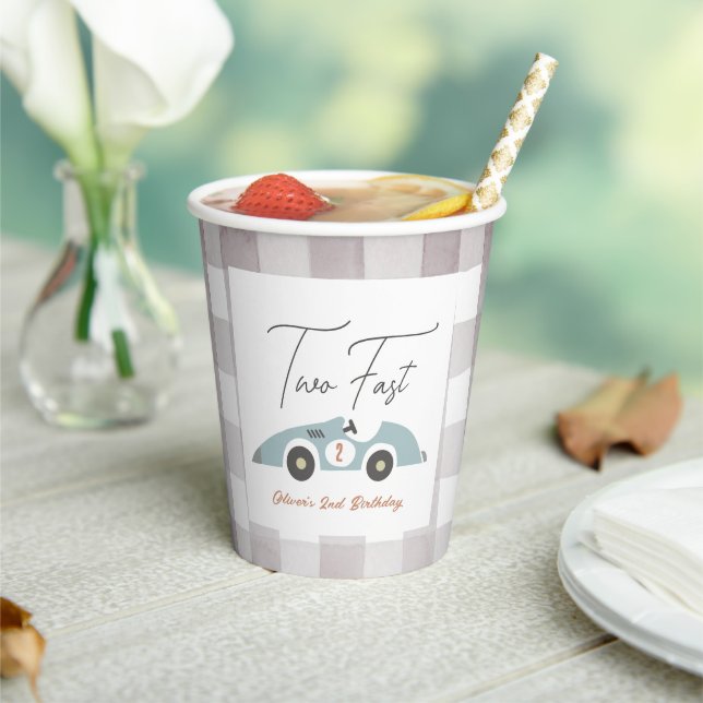Two Fast Blue Race Car Boy 2ne Birthday Paper Cups (Insitu)
