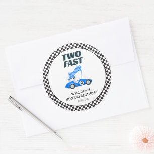 Two Fast Blue Race Car Second Birthday Classic Round Sticker