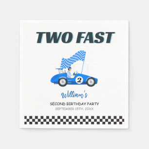 Two Fast Blue Race Car Second Birthday Napkin