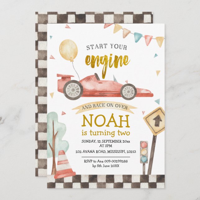 Two Fast Boy Birthday Racing Invitation (Front/Back)