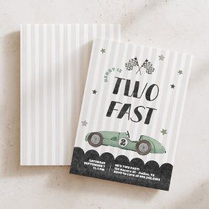 Two Fast Boys Green Racecar 2nd Birthday Invitation