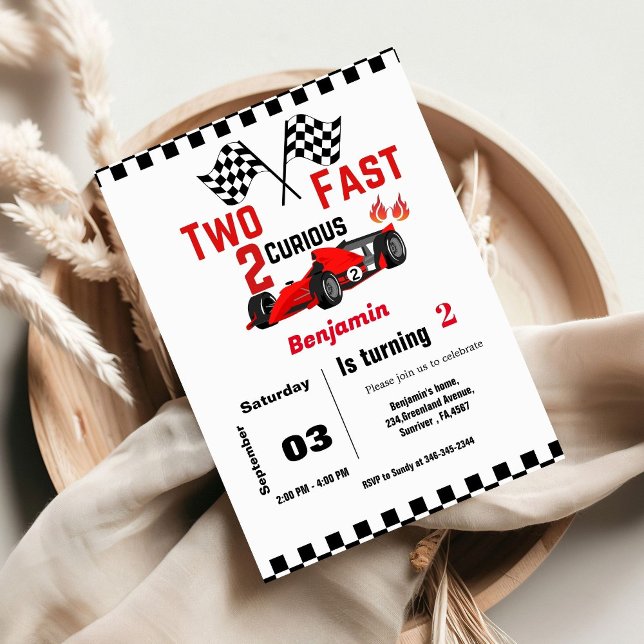 Two fast car race  Boy 2nd birthday party Invitation (Creator Uploaded)