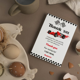 Two fast car race boybirthday party thank you card