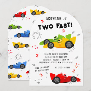 Two Fast Colourful Race Cars 2nd Birthday Invitation