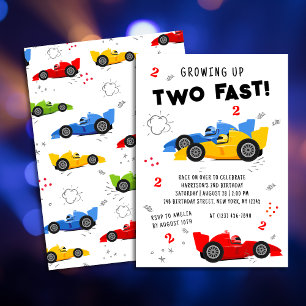 Two Fast Colourful Racing Cars 2nd Birthday Invitation