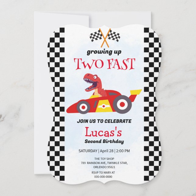 Two Fast Dinosaur Race Car 2nd Birthday Party  (Front)