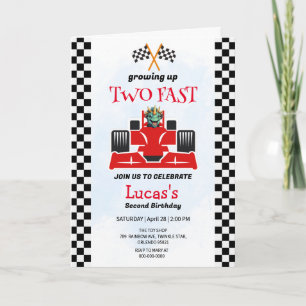 Two Fast Dinosaur Race Car 2nd Birthday Party Invitation