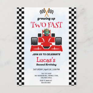 Two Fast Dinosaur Race Car 2nd Birthday Party  Postcard