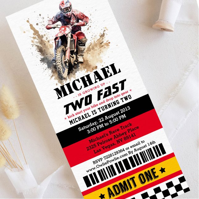 Two Fast Dirt Bike Ticket Pass Second Birthday Invitation (Creator Uploaded)