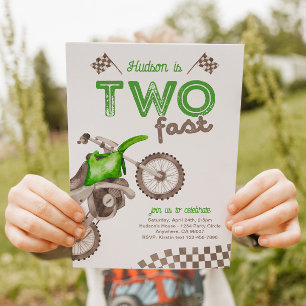 Two Fast Green Dirt Bike Invitation