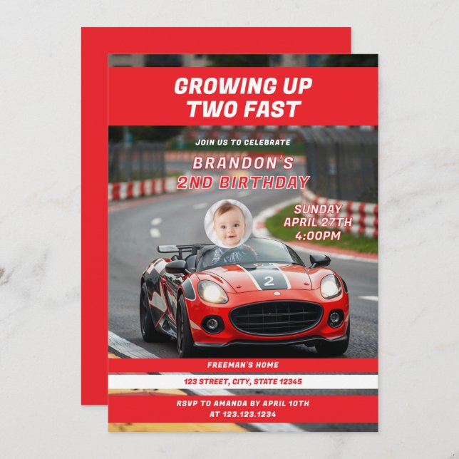 Two Fast Growing Up 2nd Birthday Photo Invitation (Front/Back)