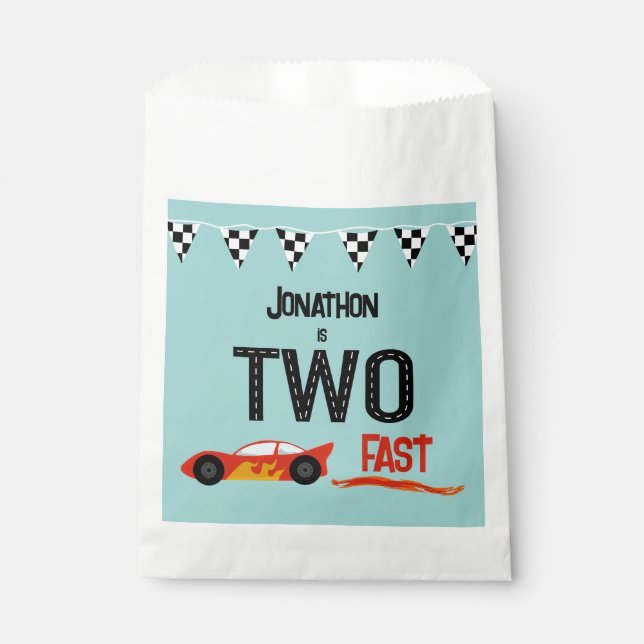 TWO fast kids racecar second birthday party Favour Bag (Front)