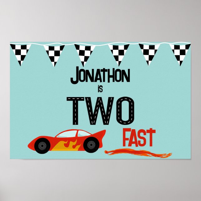 TWO fast kids racecar second birthday party Poster (Front)