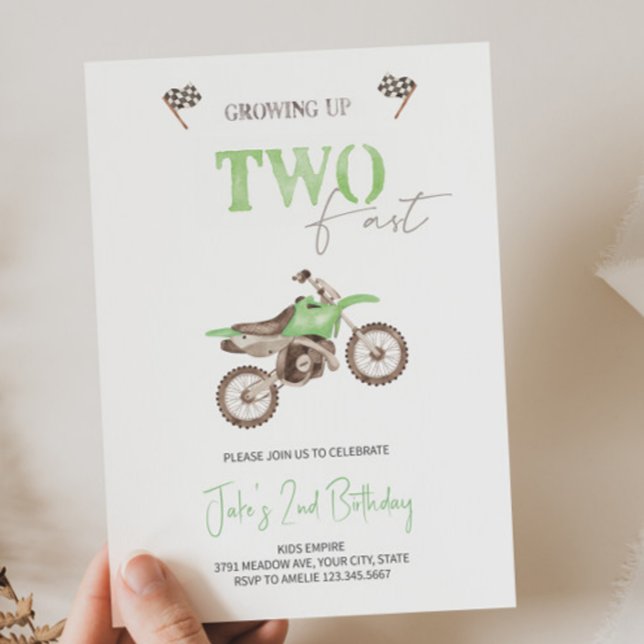 TWO Fast Lime Green Dirt Bike Birthday Invitation  (Creator Uploaded)