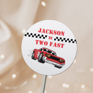 Two Fast Modern Red Race Car Boy 2nd Birthday Classic Round Sticker