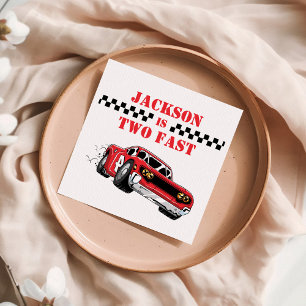 Two Fast Modern Red Race Car Boy 2nd Birthday Napkin