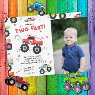 Two Fast Monster Truck 2nd Birthday Photo Invitation