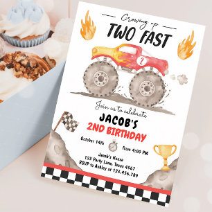 Two Fast Monster Truck Boy 2nd Birthday Invitation