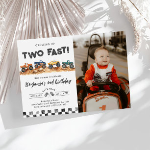 Two Fast Monster Truck Boy 2nd Birthday Photo Invitation
