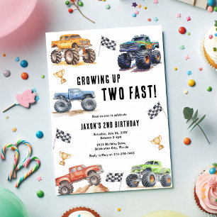 Two Fast Monster Trucks 2nd Birthday Invitation