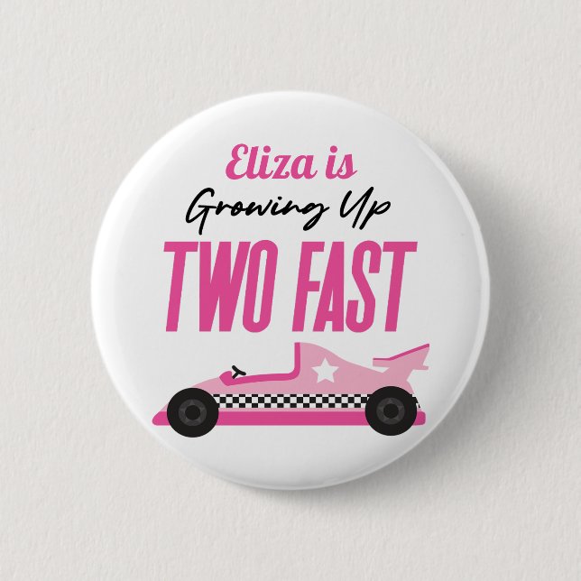 Two Fast Pink Race Car 2nd Birthday Party 6 Cm Round Badge (Front)