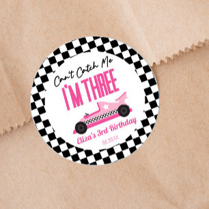 Two Fast Pink Race Car 2nd Birthday Party Classic Round Sticker